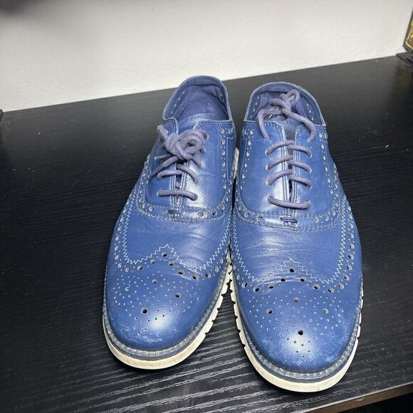 Cole Haan ZeroGrand Wingtip C23580 Blue Leather Oxford Shoes Men’s Sz 8 - Picture 4 of 10
